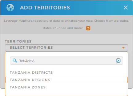 Add Tanzania regions to your map in Mapline
