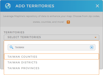 Add Taiwan counties to your map in Mapline