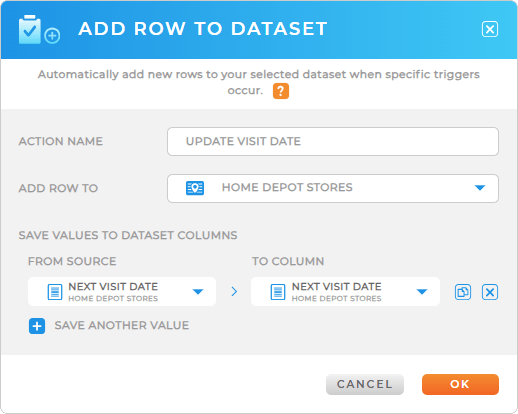 Workflow settings: add new row to dataset