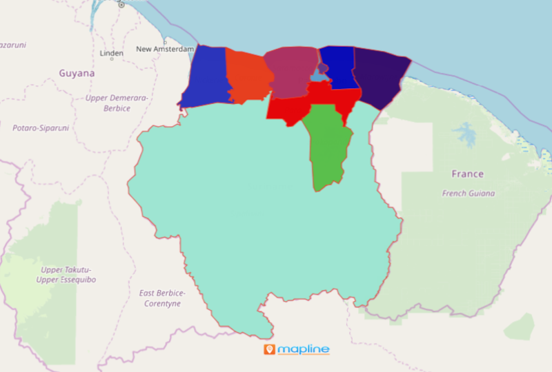 Visualize and Understand Suriname Map with Mapline's Territory Mapping Software