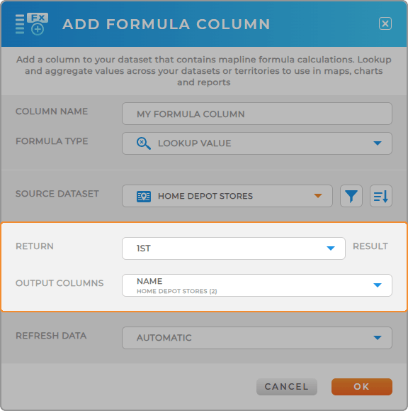 configure the output of your formula columns in mapline