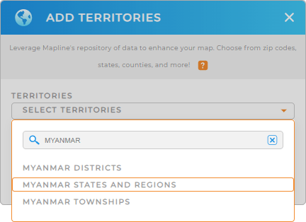 Add Myanmar States and Regions to your map in Mapline
