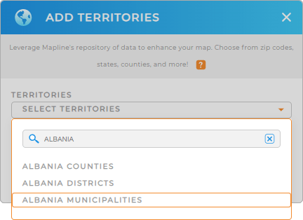 Add Albania municipalities to your map in Mapline