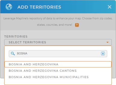 Add Bosnia and Herzegovina to your map in Mapline