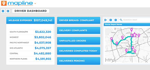 Screenshot of an example delivery tracking dashboard in Mapline