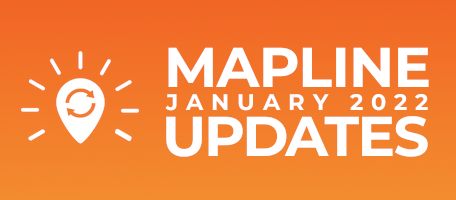 Mapline Updates for January 2022. Blog preview image with Mapline Logo, a map pin, styled as a lightbulb.