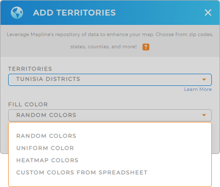 Color-code your Tunisia districts territory map in seconds