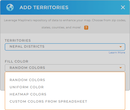 Color-code your Nepal districts territory map in seconds