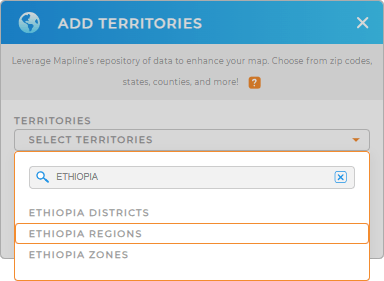 Add Ethiopia regions to your map in Mapline