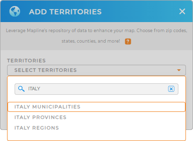 Add Italy Municipalities to your map in Mapline