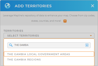 Add The Gambia local government areas to your map in Mapline