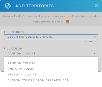 Color-code your Czech districts territory map in seconds