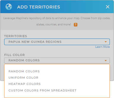 Color-code your Papua New Guinea regions territory map in seconds