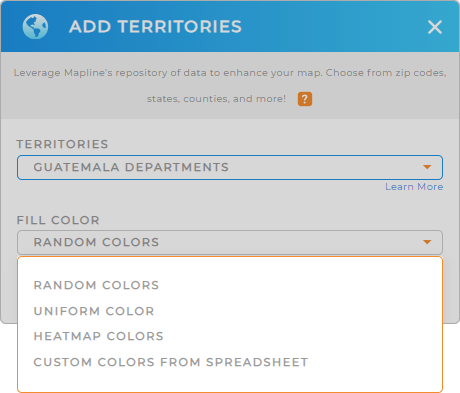 Color-code your Guatemala departments territory map in seconds