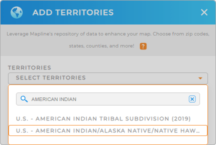 Add American Indian/Alaska Native/Native Hawaiian Areas to your map in Mapline