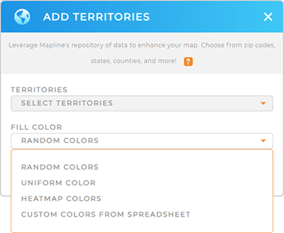 Screenshot of the Add Territories from Mapline's Repository lightbox in Mapline