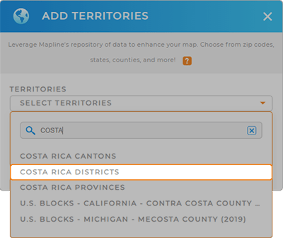 Add Costa Rica districts to your business map