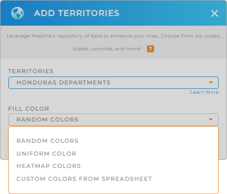 Color-code your Honduras departments territory map in seconds
