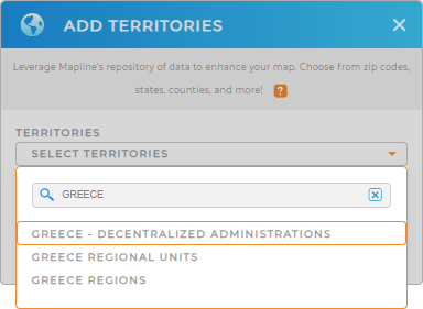 Add Greece Decentralized Administrations to your map in Mapline