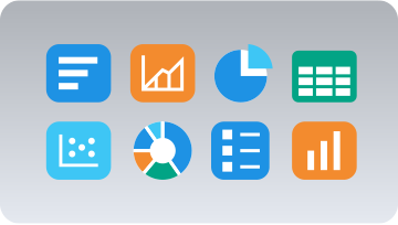 Icons depicting CRA and fair lending compliance charts, reports, spreadsheets, and data analytics.