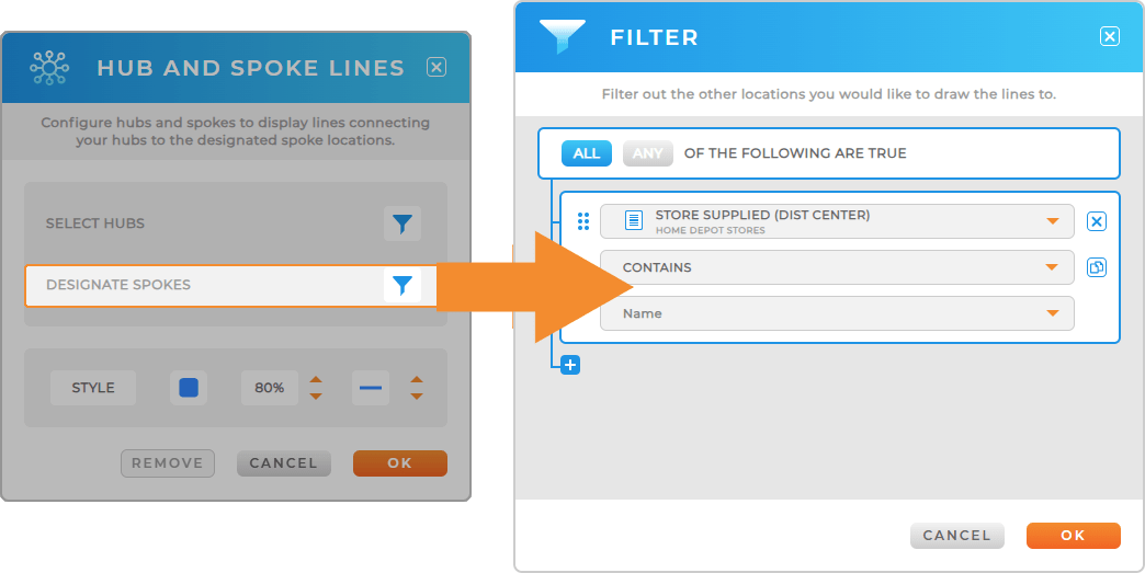 Designate spokes for your hub and spoke map
