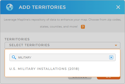 Add U.S. military installations to your map in Mapline