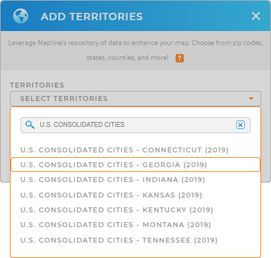 Add U.S. Consolidated Cities to your map in Mapline