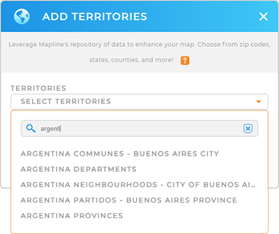 Add Argentina areas to your map in Mapline