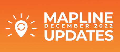 Mapline Updates for December 2022. Blog preview image with Mapline Logo, a map pin, styled as a lightbulb.