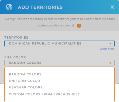 Color-code your Dominican Republic Municipalities territory map in seconds