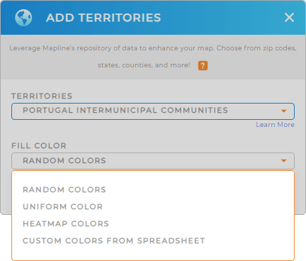 Color-code your Portugal Intermunicipal Communities territory map in seconds