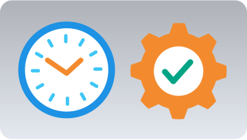 A clock and gear icon, depicting real-time automation