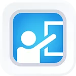 Blue Training Icon: teacher pointing to chalkboard