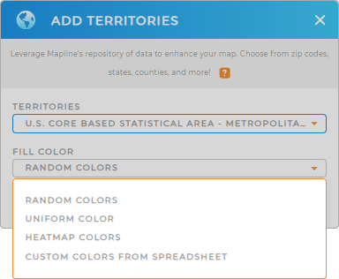 Color-code your U.S. Core Based Statistical Areas territory map in seconds