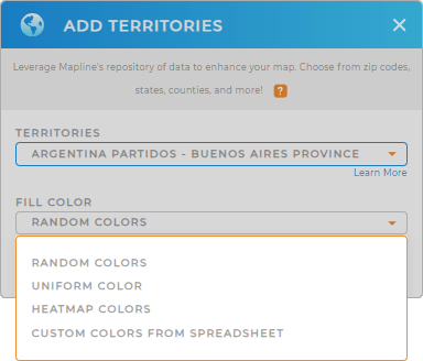 Color-code your Argentina Partidos territory map in seconds