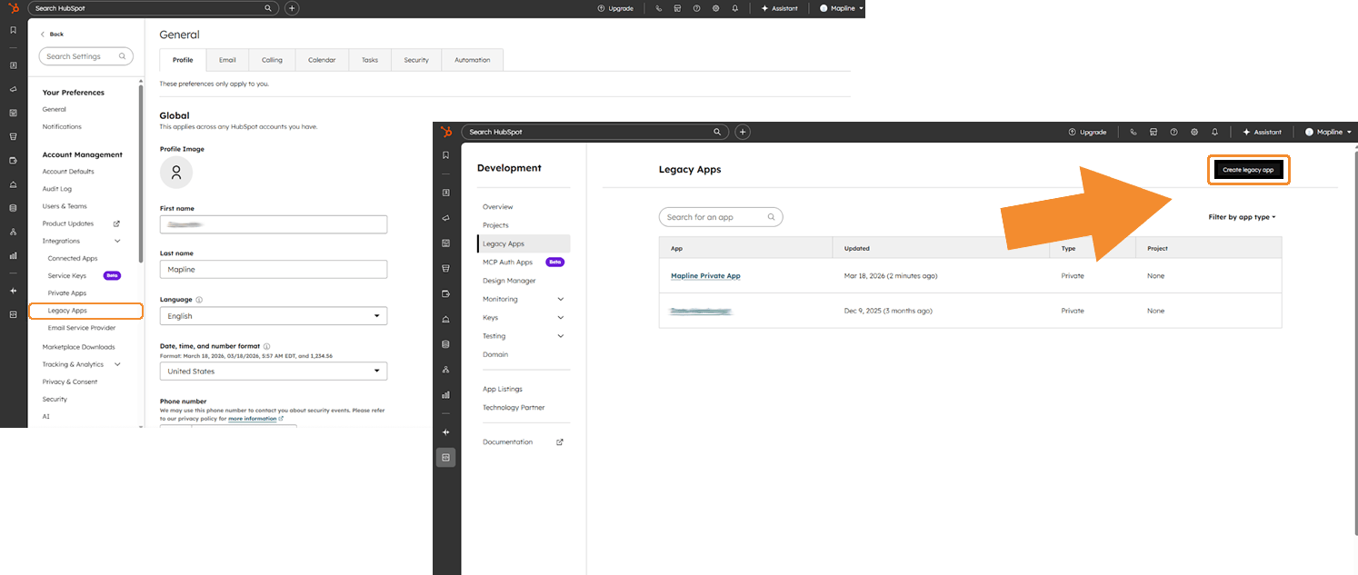 Create a legacy app to connect Hubspot with Mapline