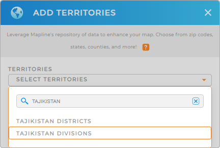 Add Tajikistan divisions to your map in Mapline