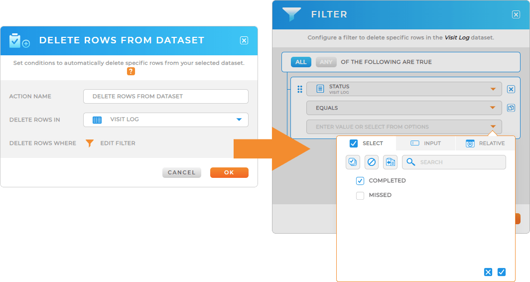 Workflows: Delete rows from dataset
