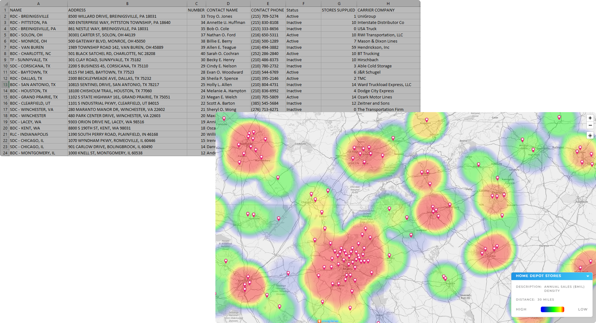 Visualize performance by region with Mapline's heat map generator