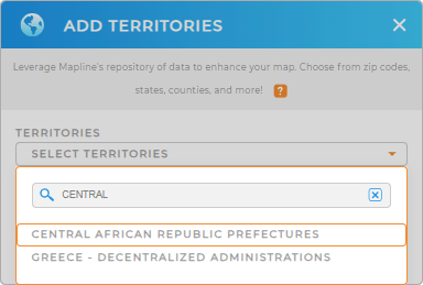 Add Central African Republic Prefectures to your map in Mapline