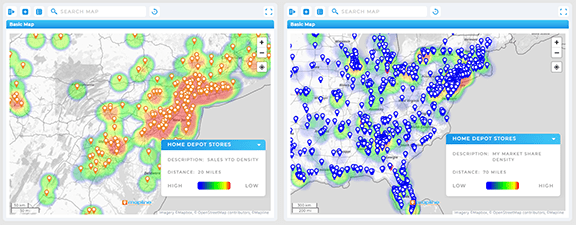 Performance analysis map- compare campaigns with mapline's geo mapping