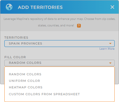 Color-code your Spain provinces territory map in seconds