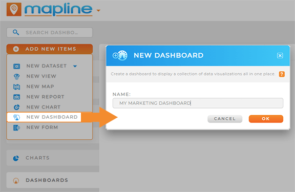 Create a new dashboard in Mapline