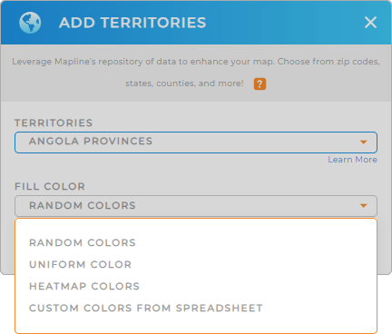 Color-code your Angola Provinces territory map in seconds