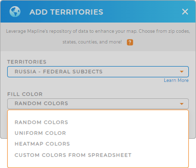 Color-code your Russia Federal subjects territory map in seconds