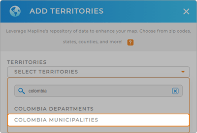 Add Colombia Municipalities to your map in Mapline