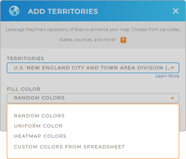 Color-code your New England City and Town Area Divisions territory map in seconds