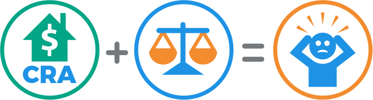Banner image with icons depicting CRA compliance, balance scales, and a frustrated person