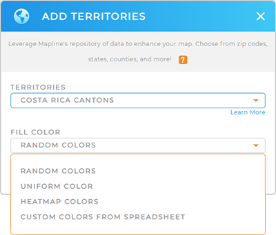 Color-code your Costa Rica Cantons territory map in seconds