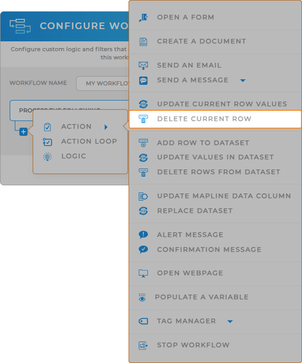 Workflows: Delete current row